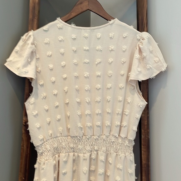 PRETTYGARDEN Women's Boho Dress Short Sleeve V Neck Swiss Dot Ruffle Tiered Maxi - Picture 8 of 16